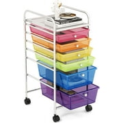 GOFLAME 6-Drawer Rolling Storage Cart, Multifunctional Art Craft Organizer Cart, Mobile Utility Storage Cart with Removable Drawers \u0026 Lockable Wheels, Craft Cart for Home Office, Multicolored \u0026 Clear